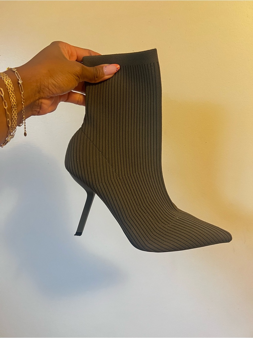 Ribbed Knit Sock Ankle Boot - Black